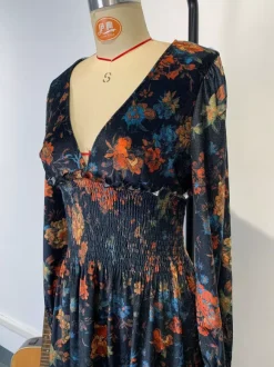 Vintage Smocked Waist V-Neck Long Sleeve Floral Print Mini Dress For Women 2026
