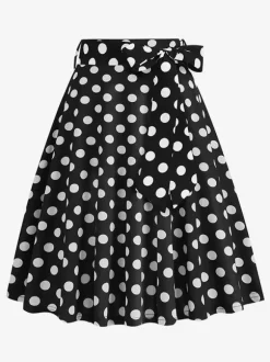 Vintage 1950s Printed Skirt For Women - Retro High Waisted A-Line Swing Midi Skirt With Belt - Summer Tropical Party 2026