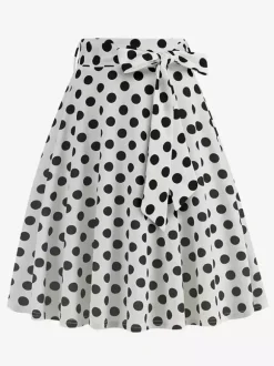 Vintage 1950s Printed Skirt For Women - Retro High Waisted A-Line Swing Midi Skirt With Belt - Summer Tropical Party 2026