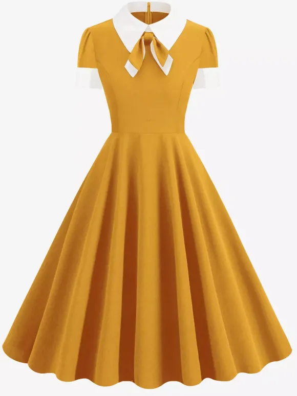 Vintage 1950s Swing Cocktail Dress for Women - V Neck Short Sleeve A-Line Ruched Bust Rockabilly Midi Gown - Wedding Guest 2026