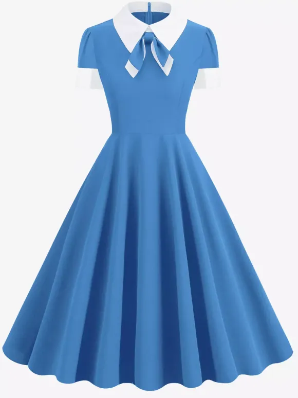 Vintage 1950s Swing Cocktail Dress for Women - V Neck Short Sleeve A-Line Ruched Bust Rockabilly Midi Gown - Wedding Guest 2026