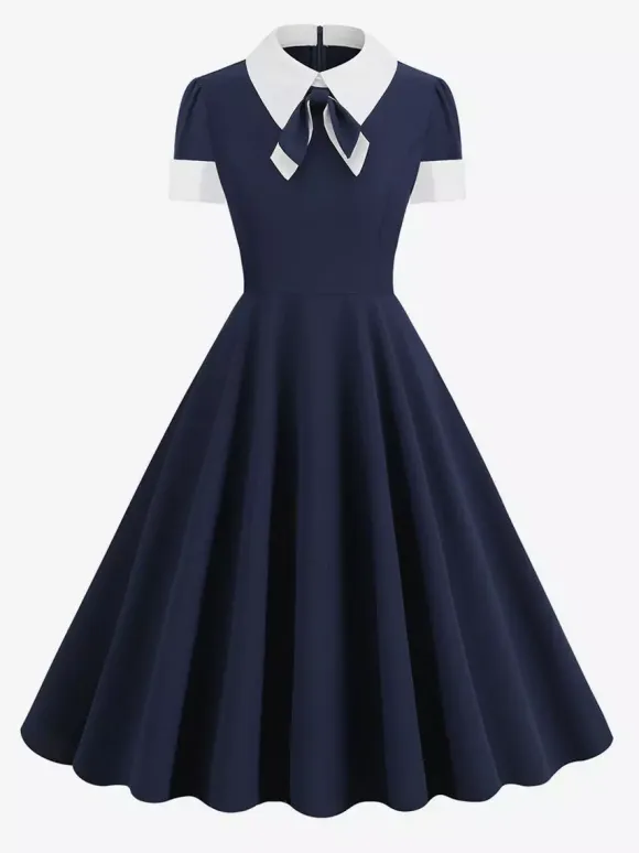 Vintage 1950s Swing Cocktail Dress for Women - V Neck Short Sleeve A-Line Ruched Bust Rockabilly Midi Gown - Wedding Guest 2026