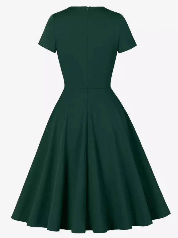 Vintage 1950s Swing Cocktail Dress Short Sleeve Women Retro Dress