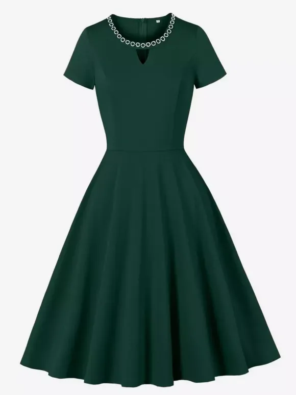 Vintage 1950s Swing Cocktail Dress Short Sleeve Women Retro Dress
