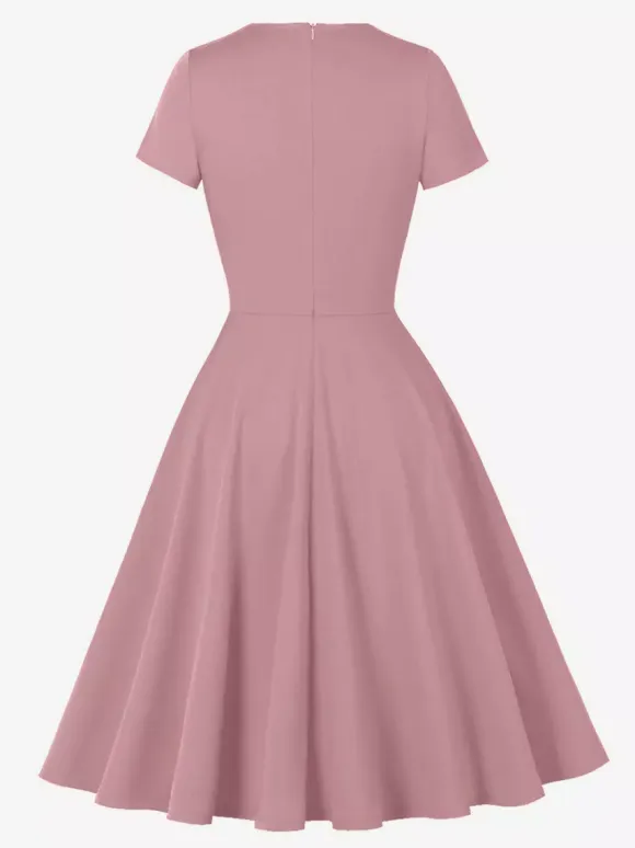 Vintage 1950s Swing Cocktail Dress Short Sleeve Women Retro Dress