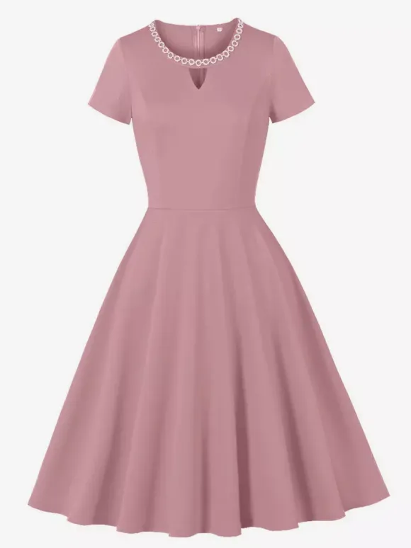 Vintage 1950s Swing Cocktail Dress Short Sleeve Women Retro Dress