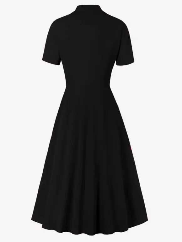 Vintage 1950s Swing Dress for Women - A Line Double Breasted Lapel Collar Rockabilly Midi Tea Dress - Summer Cocktail 2026