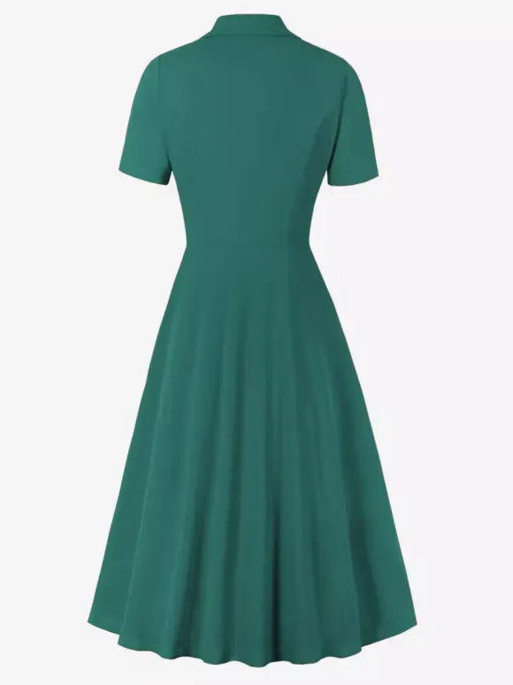Vintage 1950s Swing Dress for Women - A Line Double Breasted Lapel Collar Rockabilly Midi Tea Dress - Summer Cocktail 2026