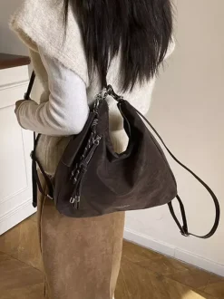 Vintage Suede Fringe Multi Way Backpack Tote Bag Large Capacity Convertible Shoulder Handbag