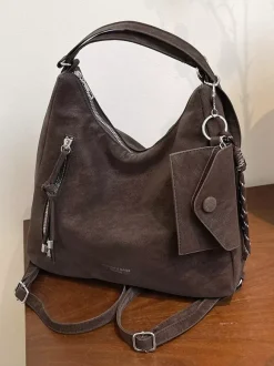 Vintage Suede Fringe Multi Way Backpack Tote Bag Large Capacity Convertible Shoulder Handbag