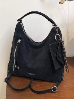 Vintage Suede Fringe Multi Way Backpack Tote Bag Large Capacity Convertible Shoulder Handbag