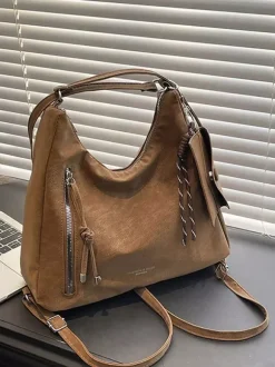 Vintage Suede Fringe Multi Way Backpack Tote Bag Large Capacity Convertible Shoulder Handbag