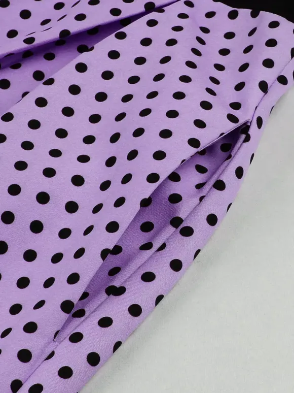 Vintage Swing Dress 1950s Contrast Polka Dot Dress Square Neck Tea Party Dress