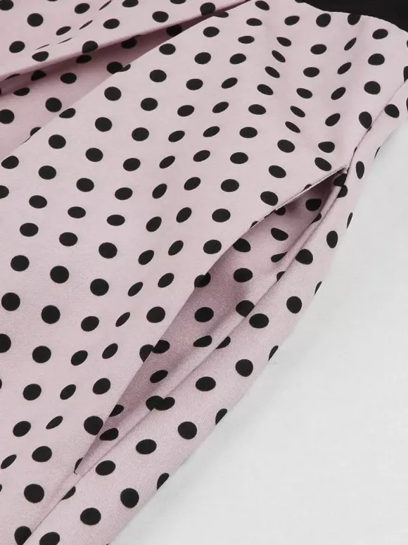 Vintage Swing Dress 1950s Contrast Polka Dot Dress Square Neck Tea Party Dress