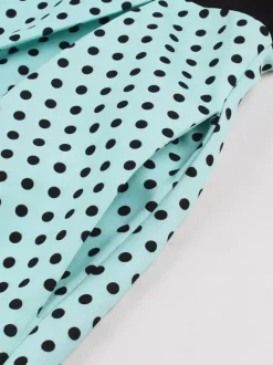 Vintage Swing Dress 1950s Contrast Polka Dot Dress Square Neck Tea Party Dress