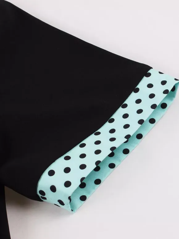 Vintage Swing Dress 1950s Contrast Polka Dot Dress Square Neck Tea Party Dress