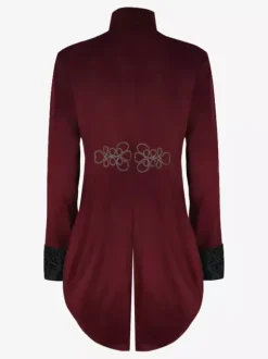 Vintage Tuxedo Middle Ages Buttons Floral Print Long Sleeves Overcoat Retro Renaissance Costume Medieval Costumes Burgundy