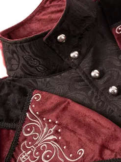 Vintage Tuxedo Middle Ages Buttons Floral Print Long Sleeves Overcoat Retro Renaissance Costume Medieval Costumes Burgundy