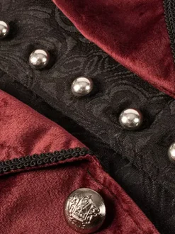 Vintage Tuxedo Middle Ages Buttons Floral Print Long Sleeves Overcoat Retro Renaissance Costume Medieval Costumes Burgundy