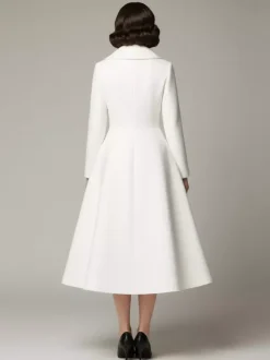 Vintage Unique Lapel A-line Woolen Flared Coat In White For Women 2026