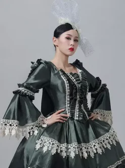 Vintage Victorian Dress Marie Antoinette Style Long Trumpet Sleeves Lace Trim Vintage Dress