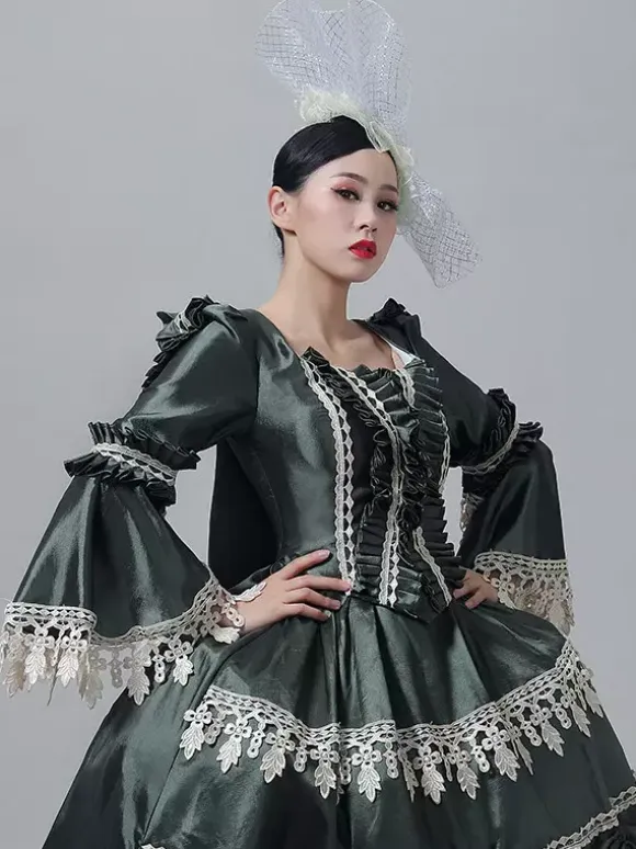 Vintage Victorian Dress Marie Antoinette Style Long Trumpet Sleeves Lace Trim Vintage Dress