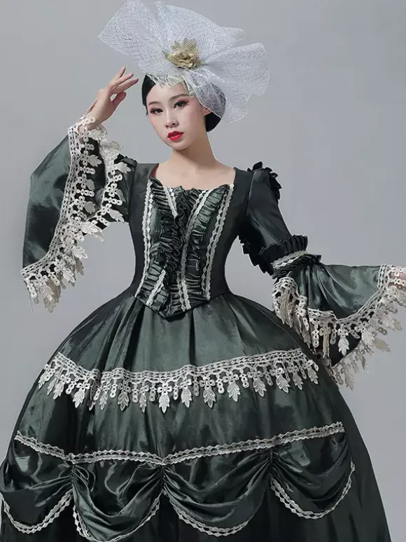 Vintage Victorian Dress Marie Antoinette Style Long Trumpet Sleeves Lace Trim Vintage Dress