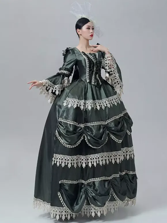 Vintage Victorian Dress Marie Antoinette Style Long Trumpet Sleeves Lace Trim Vintage Dress