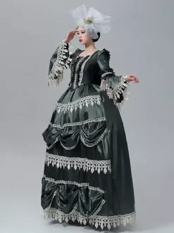 Vintage Victorian Dress Marie Antoinette Style Long Trumpet Sleeves Lace Trim Vintage Dress
