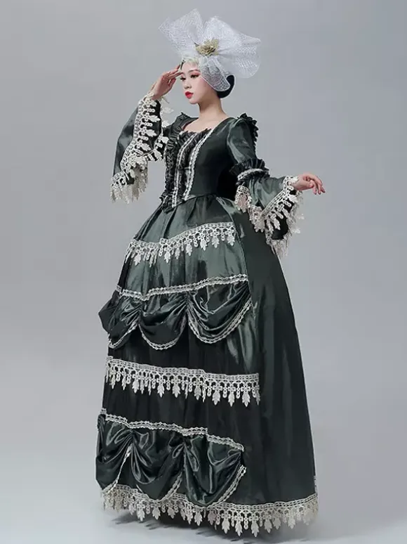 Vintage Victorian Dress Marie Antoinette Style Long Trumpet Sleeves Lace Trim Vintage Dress