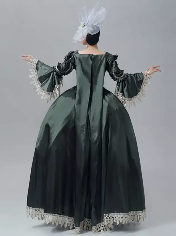 Vintage Victorian Dress Marie Antoinette Style Long Trumpet Sleeves Lace Trim Vintage Dress