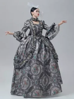 Vintage Vitorian Dress Lace Trim Trumpet Long Sleeves Floor Length Vintage Gown