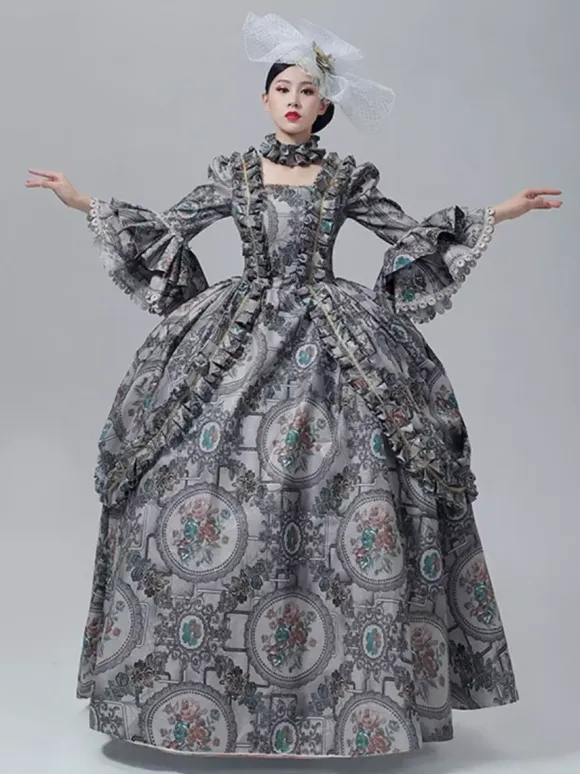 Vintage Vitorian Dress Lace Trim Trumpet Long Sleeves Floor Length Vintage Gown