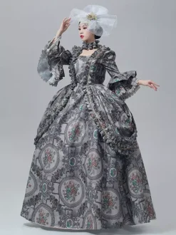 Vintage Vitorian Dress Lace Trim Trumpet Long Sleeves Floor Length Vintage Gown