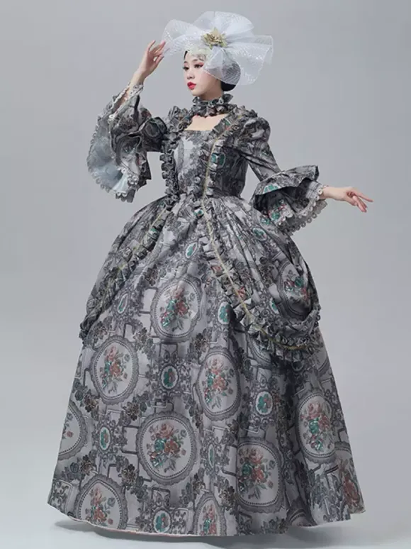 Vintage Vitorian Dress Lace Trim Trumpet Long Sleeves Floor Length Vintage Gown