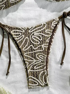 Vintage Wave Lace Halter Tie Side Bikini Two Piece Swimsuit