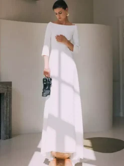 Vintage Wedding Dress Jewel Neck 3/4 Length Sleeves With Train Buttons Traditional Dresses For Bride Free Customization