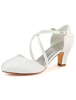 Vintage Wedding Shoes Ivory Lace Round Toe Criss Cross Bridal Shoes