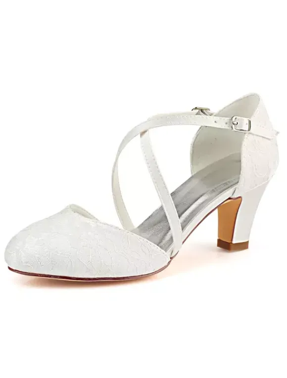 Vintage Wedding Shoes Ivory Lace Round Toe Criss Cross Bridal Shoes