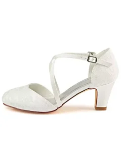 Vintage Wedding Shoes Ivory Lace Round Toe Criss Cross Bridal Shoes