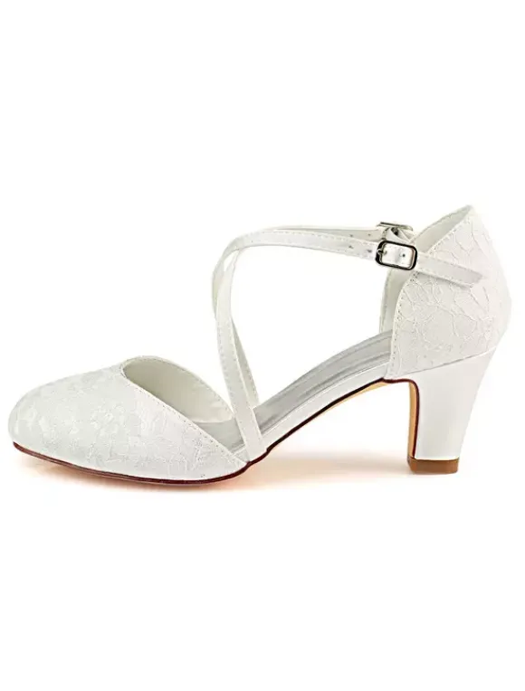 Vintage Wedding Shoes Ivory Lace Round Toe Criss Cross Bridal Shoes