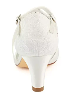 Vintage Wedding Shoes Ivory Lace Round Toe Criss Cross Bridal Shoes