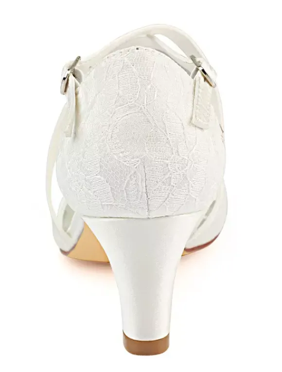 Vintage Wedding Shoes Ivory Lace Round Toe Criss Cross Bridal Shoes