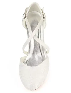 Vintage Wedding Shoes Ivory Lace Round Toe Criss Cross Bridal Shoes