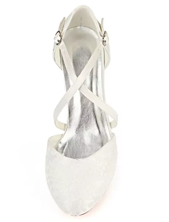 Vintage Wedding Shoes Ivory Lace Round Toe Criss Cross Bridal Shoes