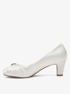 Vintage Wedding Shoes Satin Round Toe Rhinestones Mid Heel Bridal Shoes