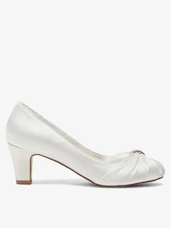 Vintage Wedding Shoes Satin Round Toe Rhinestones Mid Heel Bridal Shoes