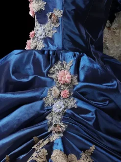 Vintage Womens Victorian Rococo Dress Lace Trim Flared Sleeves Foral Printed Ball Gown Dress
