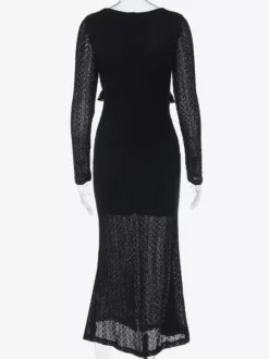 V-Neck Bodycon Long Dress For Women - Black Sexy Ruffle Cut Out - Spring Party Wedding Guest Wear 2026
