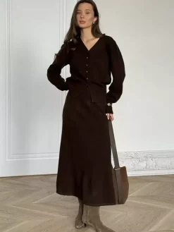 V-Neck Cardigan And Long Skirt Knit 2-Piece Co-ord Set For Women 2026